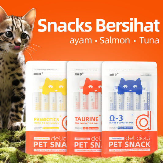 Delisha Pet Snacks Fluid Wet Food Consists of Tuna, Salmon, Chicken