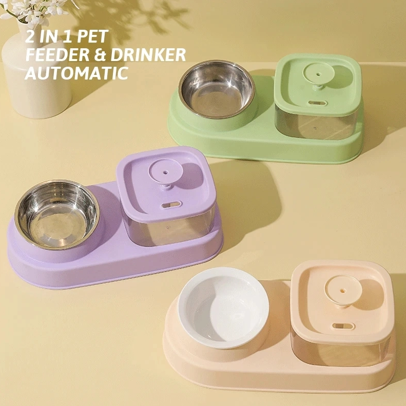 2-in-1 Cat Water Dispenser & Feeding Bowl | Automatic Dry-Wet Separation Pet Feeder | Easy-to-Clean, Sturdy Design for Cats & Dogs