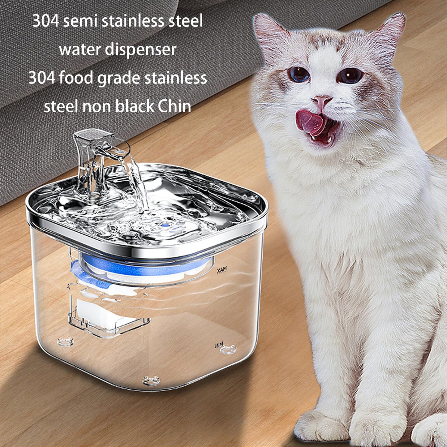 Air Pancut Air Kucing Keluli Tahan Karat, Air Pancut Haiwan Automatik, Dispenser Air Anjing 68oz/2L dengan Pam Senyap dan Penapis Gantian untuk Kucing, Anjing, Berbilang Haiwan Peliharaan (Asas)