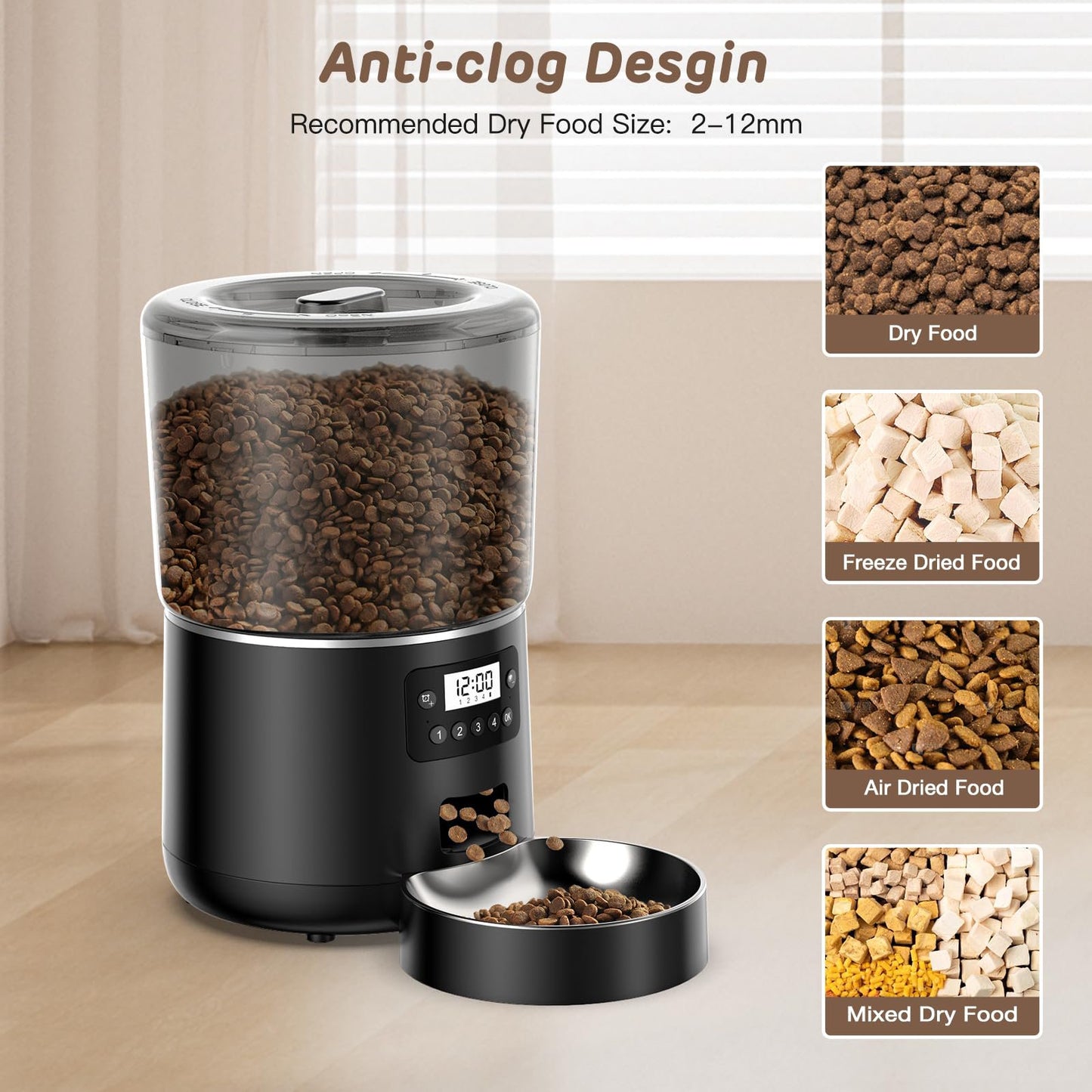 Automatic Cat Feeder, Cat Food Dispenser 4L, 2.4G WiFi Cat Feeder Automatic 1-10 Meals, 1-9 Portions/Meal Timed Cat Feeder, Automatic Pet Feeder for Cat Dog with Stainless Steel Feeding Bowl